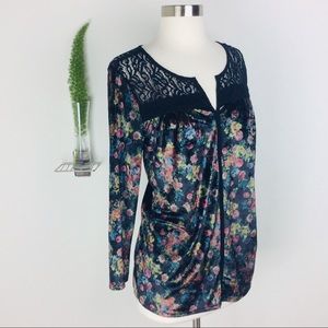 RXB Floral Long Sleeve Lace Velvet Sexy Top Size M